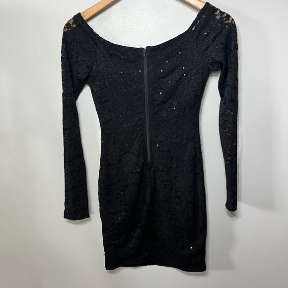 Windsor Dress BabyDoll Holiday VTG Y2K Black Lace Sequin Evening Party Mini S - Picture 5 of 9